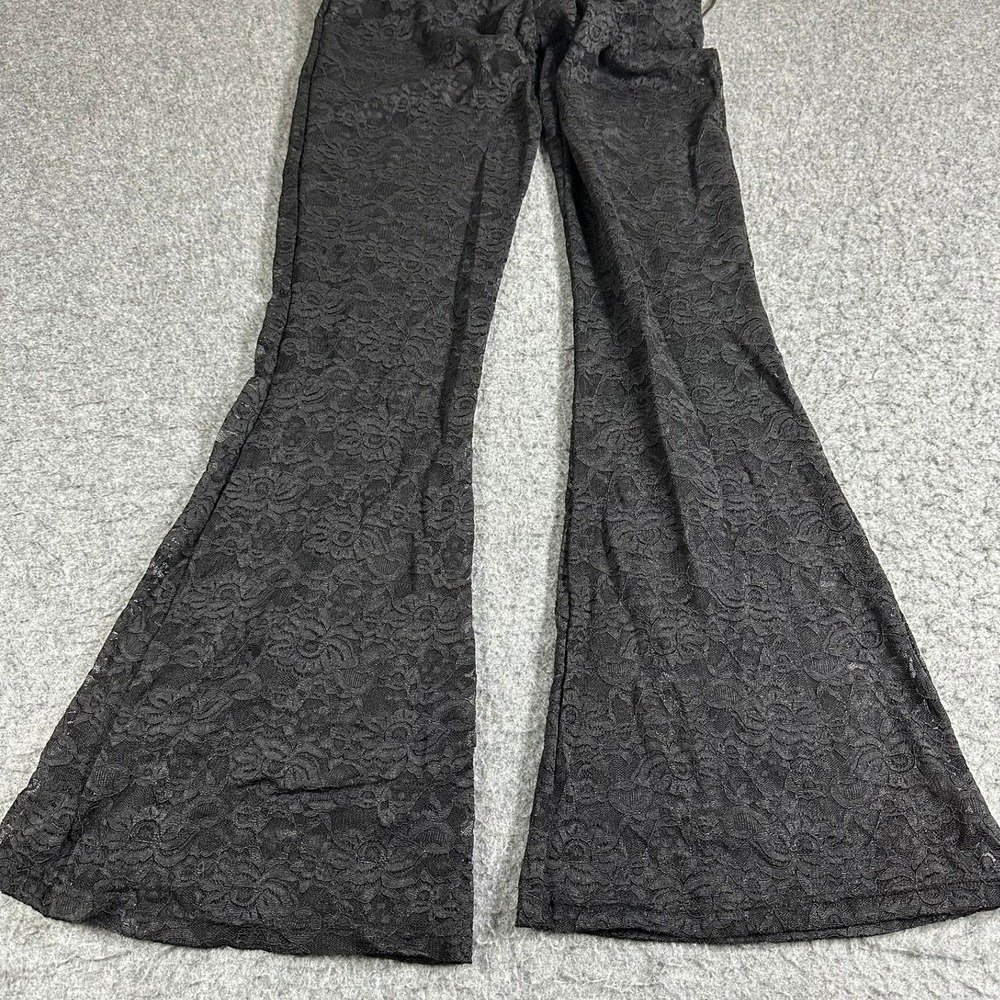 Black Floral Lace Halter Jumpsuit Lace Up Flare Leg Open Back Small